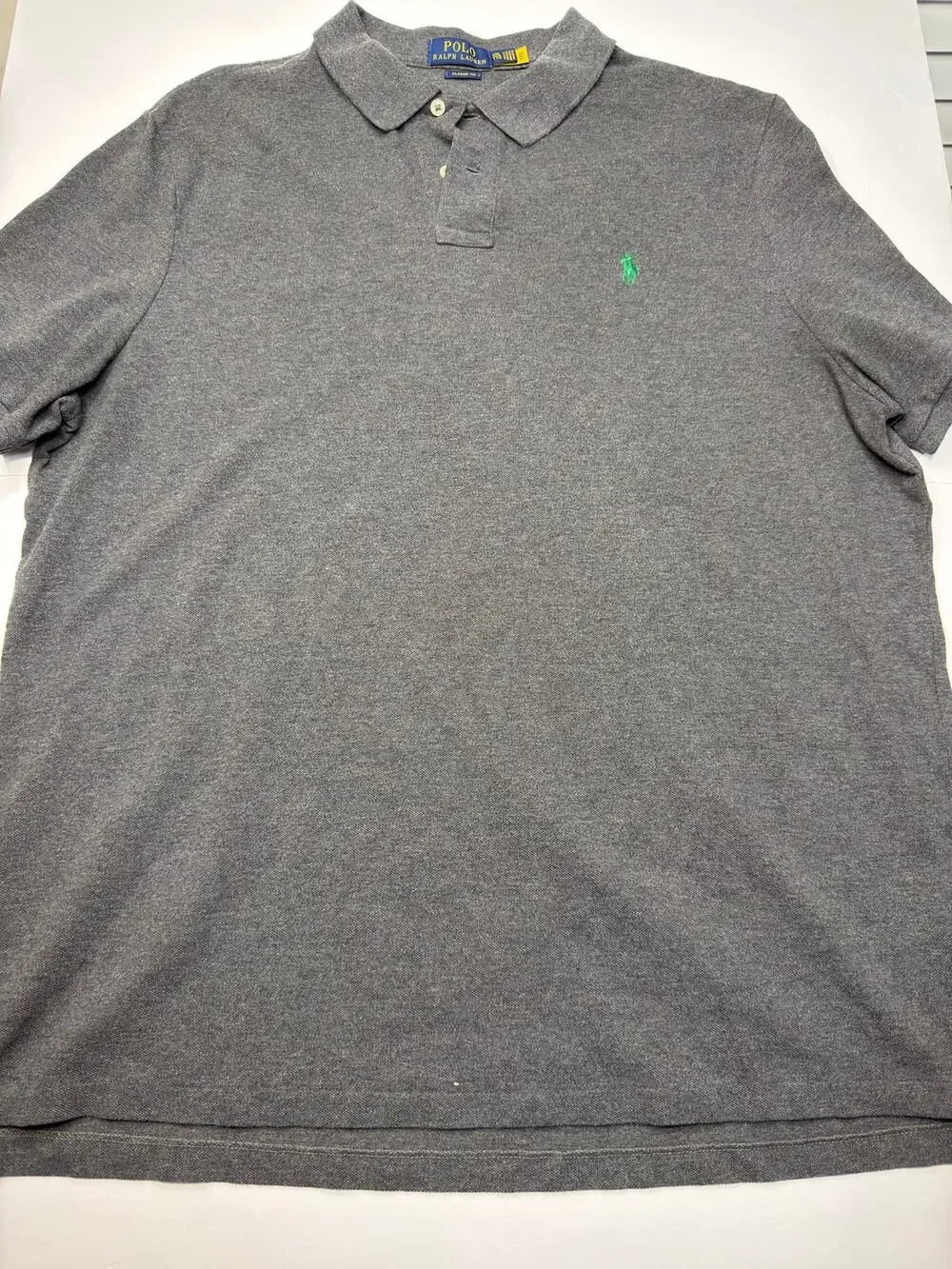 Polo Ralph Lauren Mens Charcoal Gray Cotton Mesh Polo Green Pony Short Sleeve